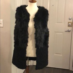 Black long faux fur vest